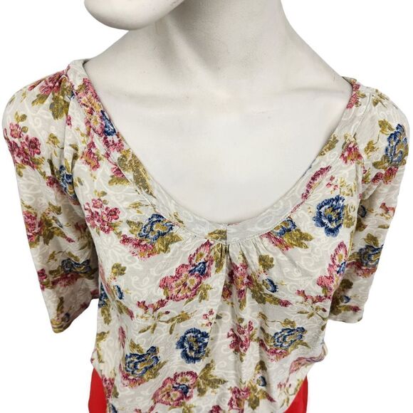 Mudd Boho Top Jersey Knit Floral Elbow Sleeves Pullover V-Neck - Picture 3 of 10